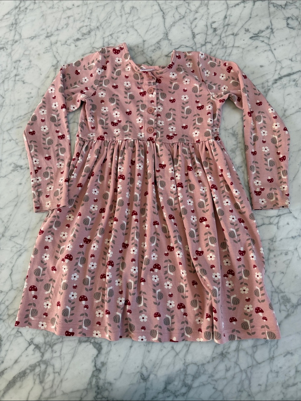 VTG Hanna Andersson Dress Sz 6/7Y Snail Mushroom Cotton Cottagecore